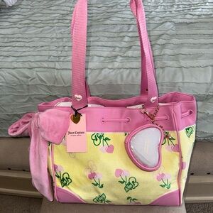 New Juicy Couture Retro Juicy Cherry Yellow and Pink Tote- Yellow Iris